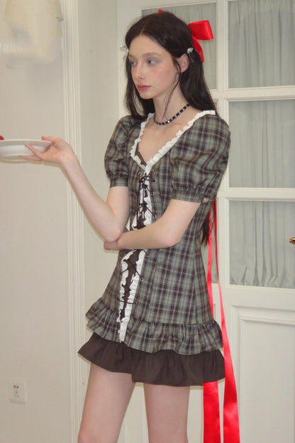 Lace Bubble Sleeve Dress