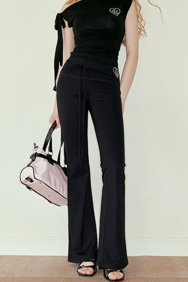 Black Love Slim Fit Waist Tie Pants