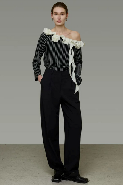 Black and White Striped Off-Shoulder Blouse