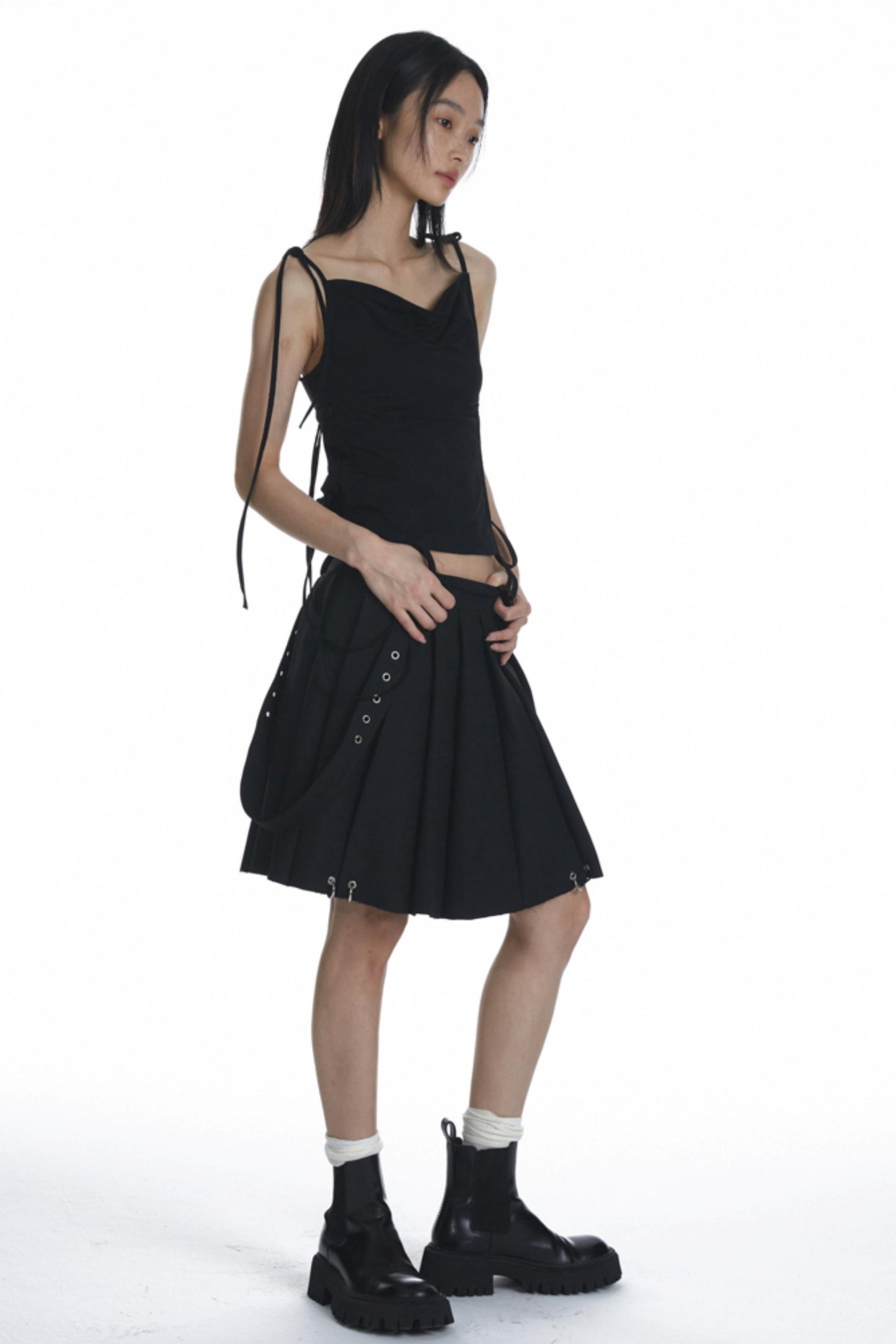 Black Pleated Halter Skirt