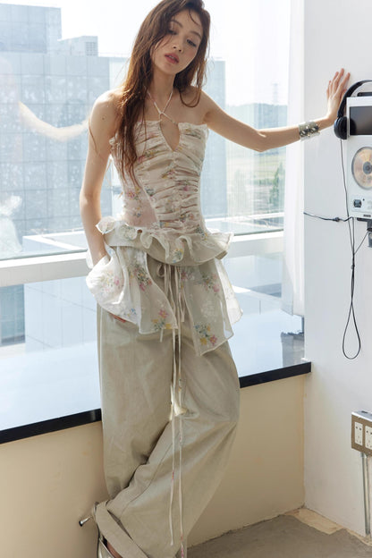 Vintage Floral Sheer Plunge Tank Top