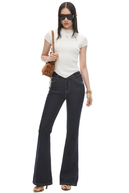 Washed Denim Flared Pants