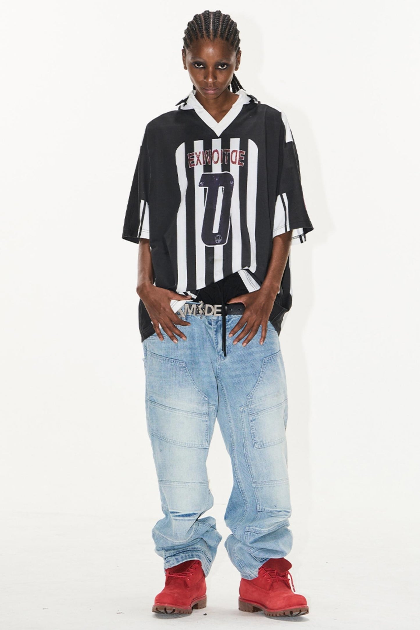 Striped V-Neck Polo Tee