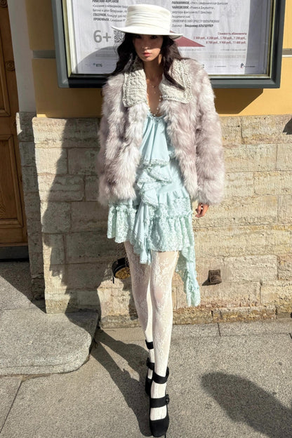 Vintage Velvet V-Neck Lace Dress