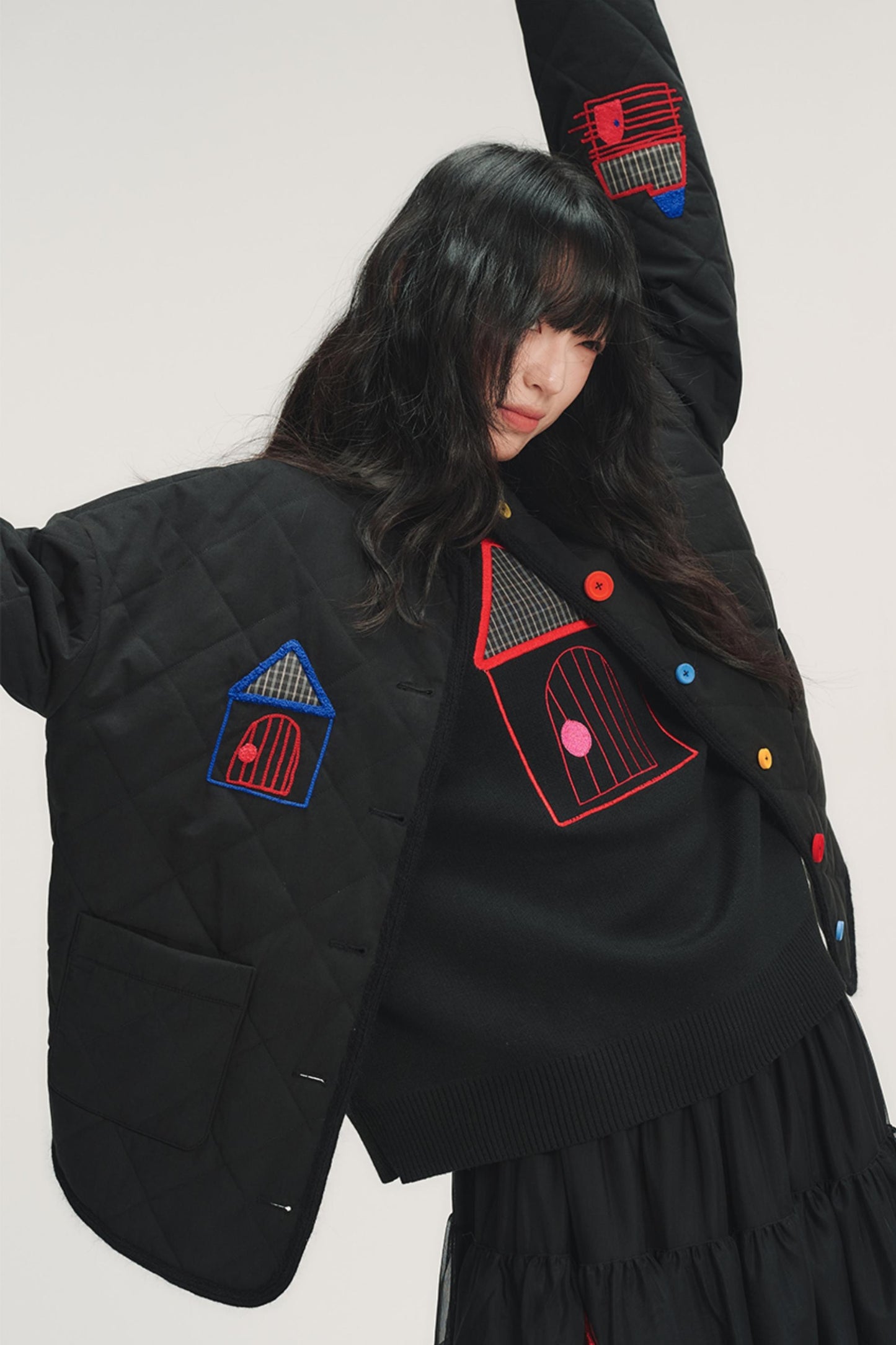 Color Block Embroidered Cotton Jacket