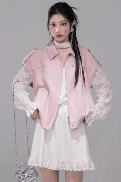 Fog Pink Denim Vest Jacket