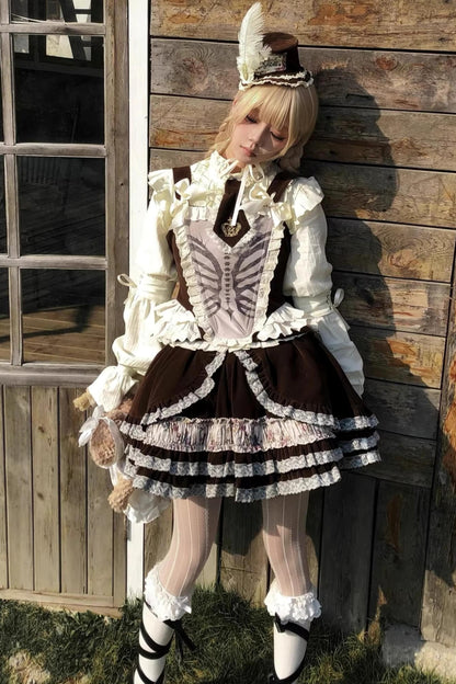 Bone Print Velvet Corset Vest