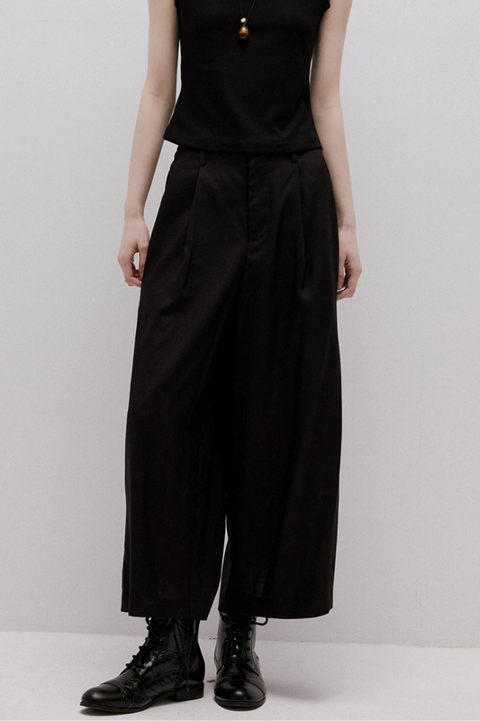 Imitation Linen Black Cropped Pants