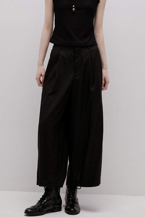 Imitation Linen Black Cropped Pants