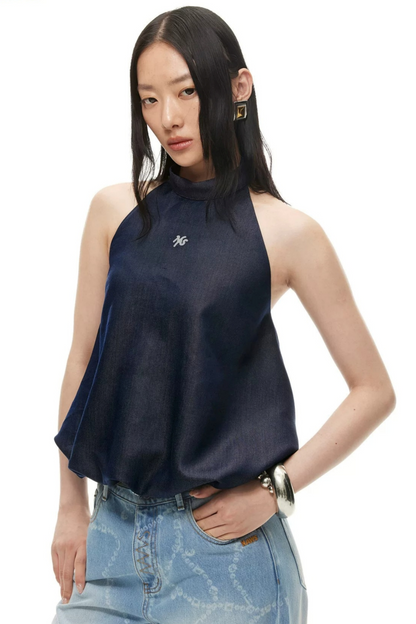 울트라 소프트 텐셀 데님 버드 백리스 캐미솔