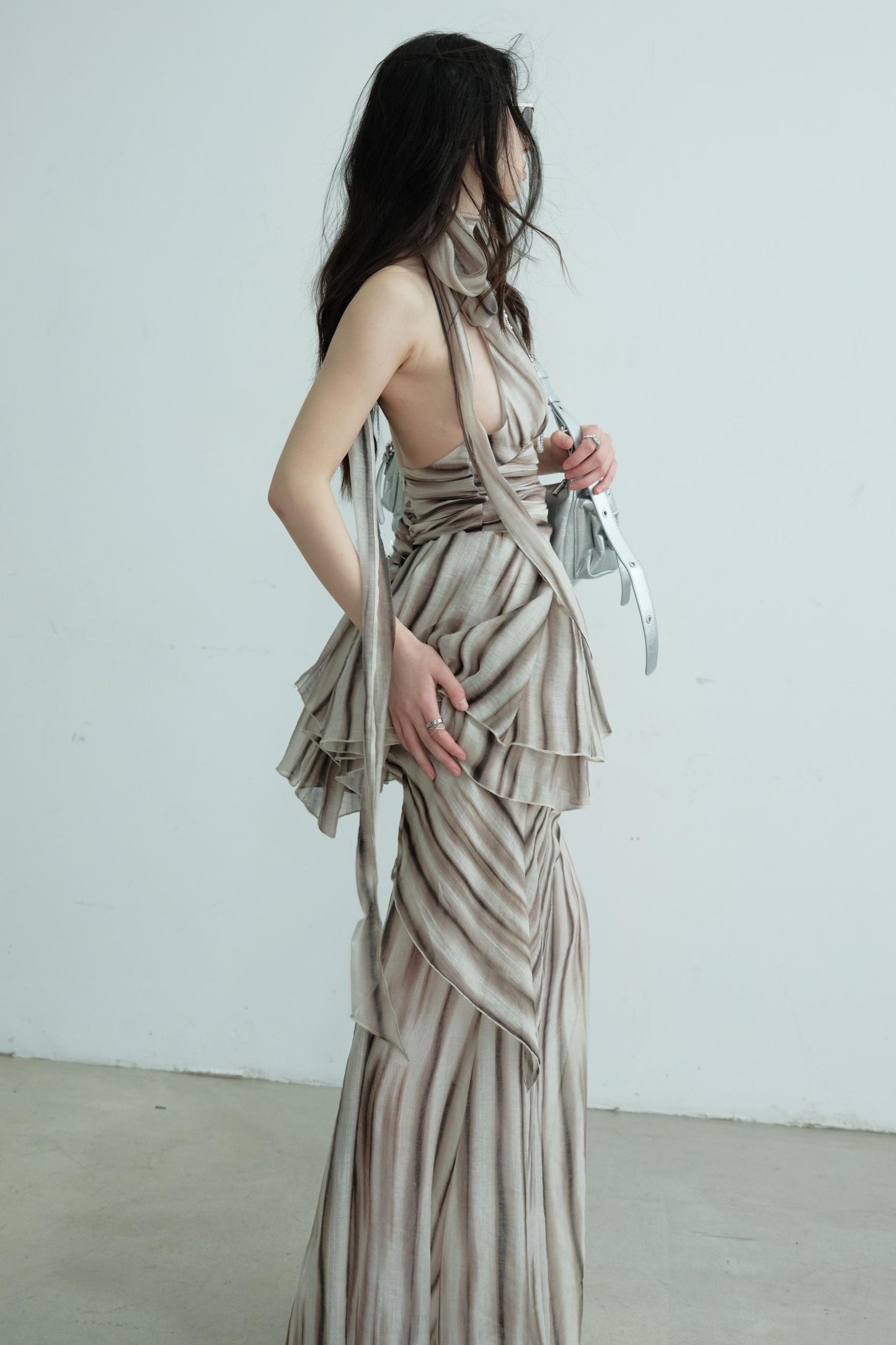 Pleated V-Neck Vest With Skirt Set