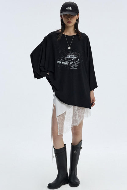 Vintage Car Print Cropped T-Shirt