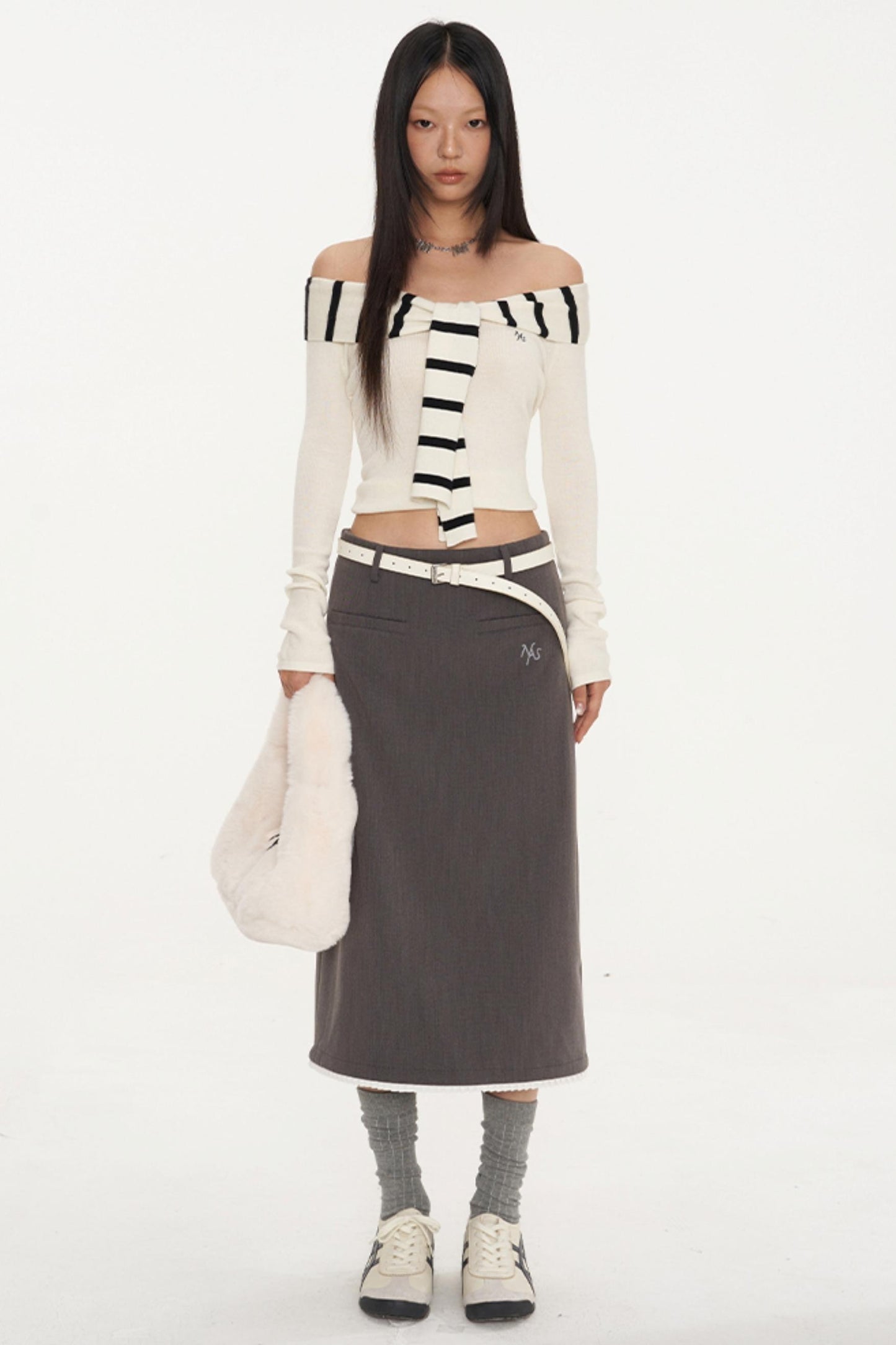 Gray Straight Slim Skirt