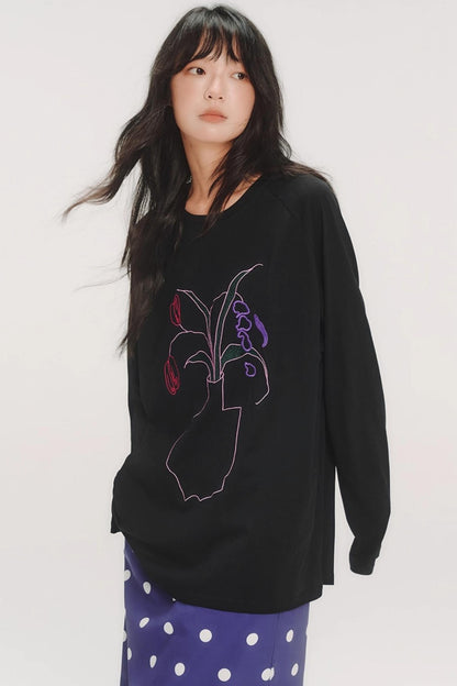 Casual Flower Art Raglan Sleeve T-Shirt