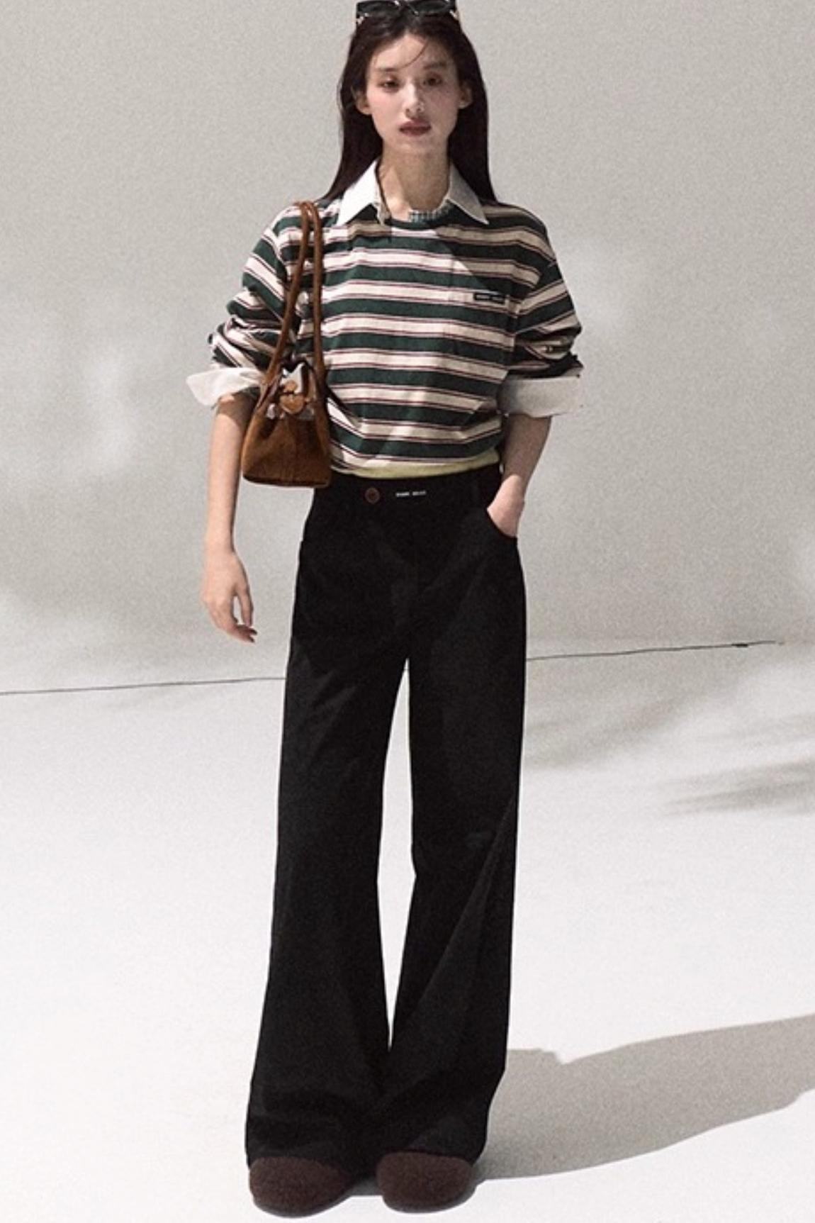 Contrasting Striped Long-Sleeve Shirt