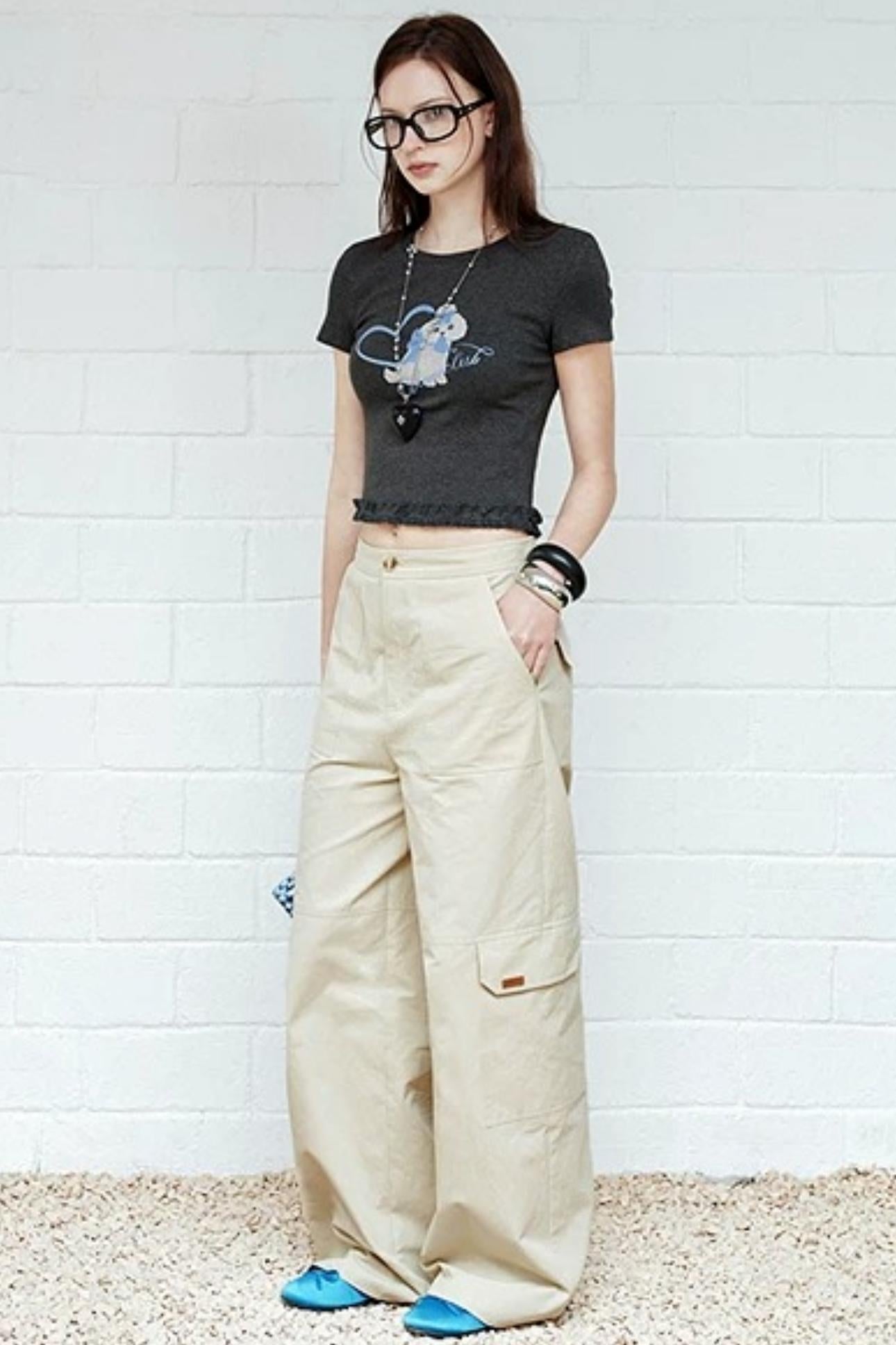 American Retro Beige Cargo Pants