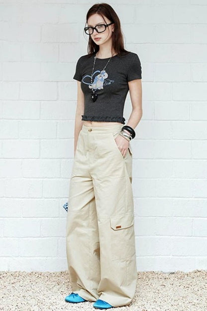 American Retro Beige Cargo Pants