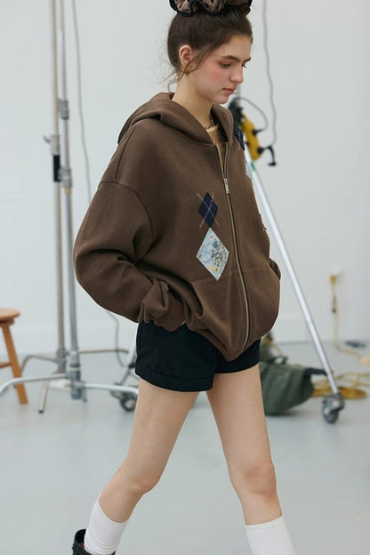 Diamond Check Hooded Cardigan