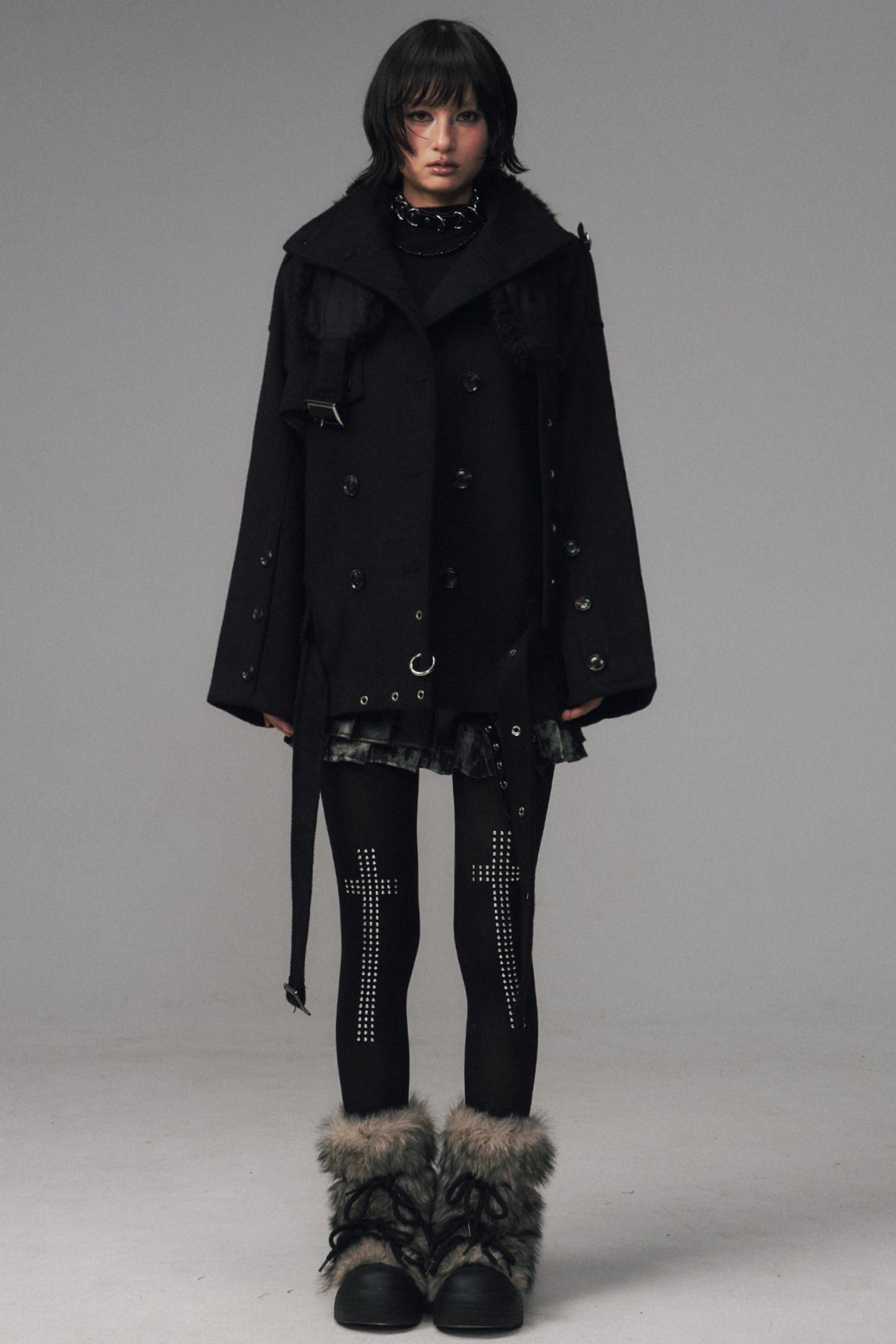 Dark Large Lapel Woolen Jacket