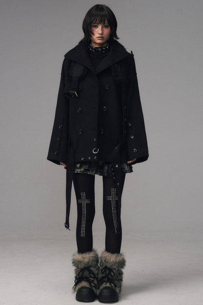 Dark Large Lapel Woolen Jacket