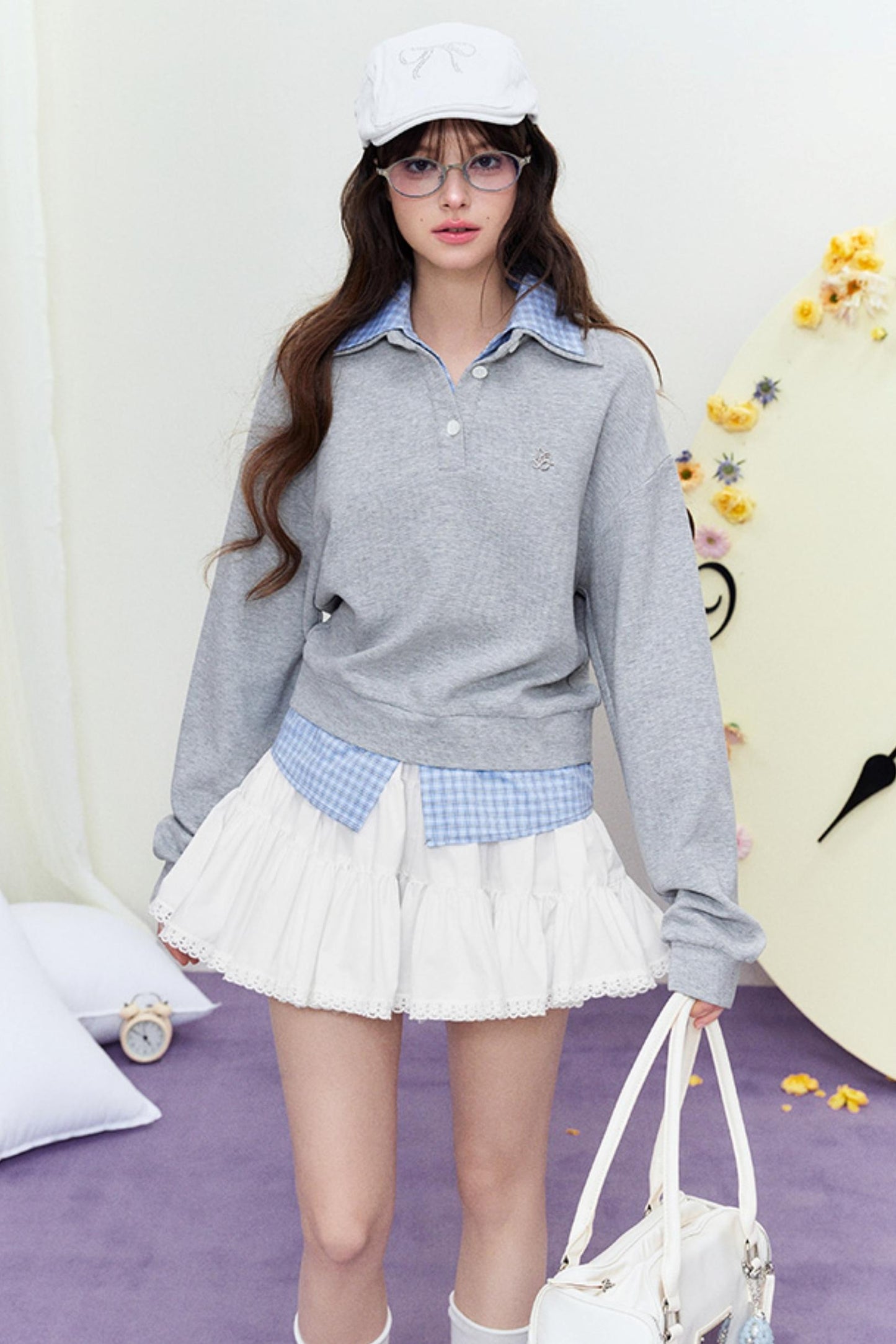 Plaid Splice Polo Sweater