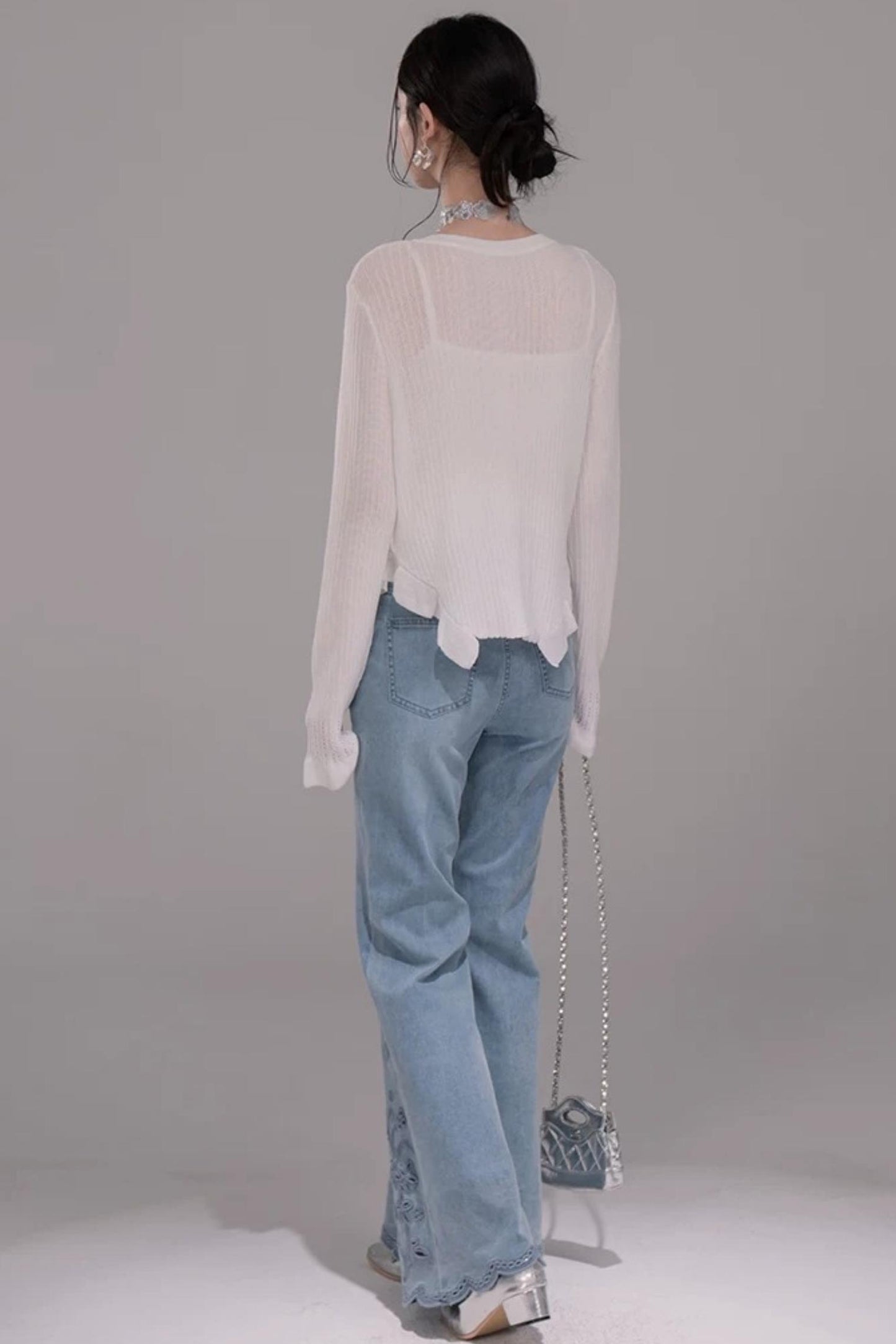Cloud White Knit Cardigan Top