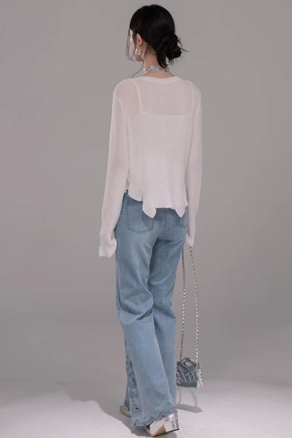 Cloud White Knit Cardigan Top