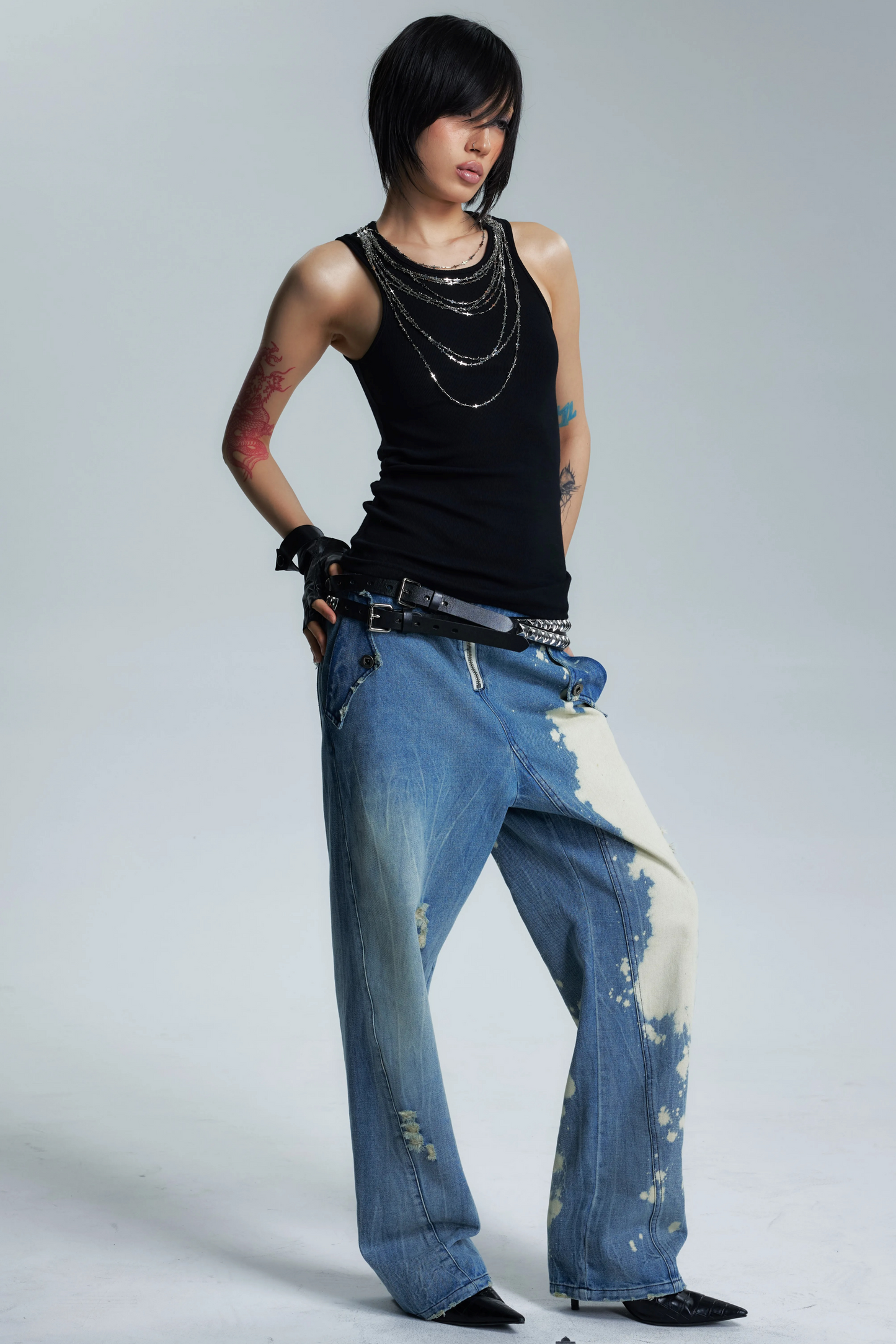 Two-Color Metal Chain Print Camisole Top