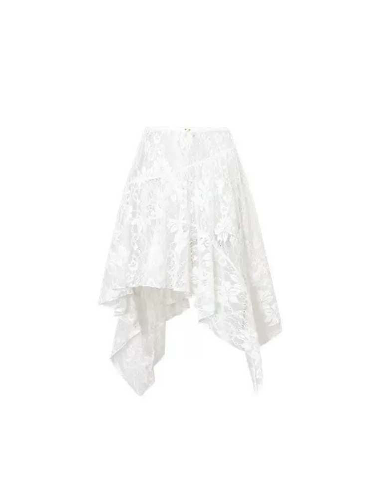 Irregular Lace Ruffled Sheer Skirt