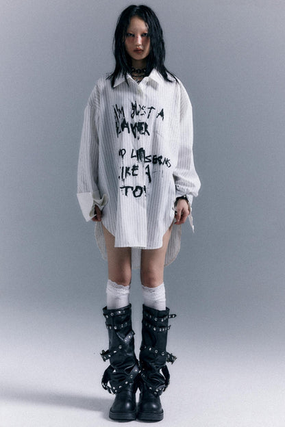 Graffiti Print Striped Long-Sleeved Shirt