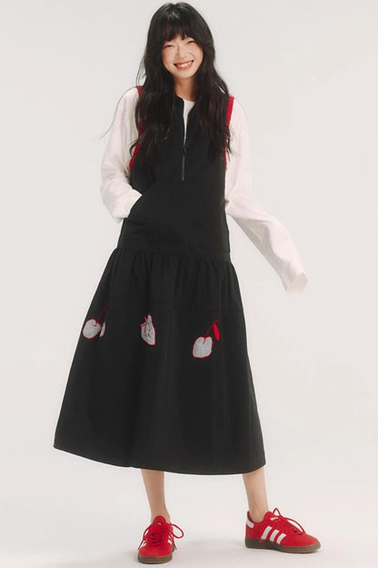 Contrast Patch Embroidery Sleeveless Dress