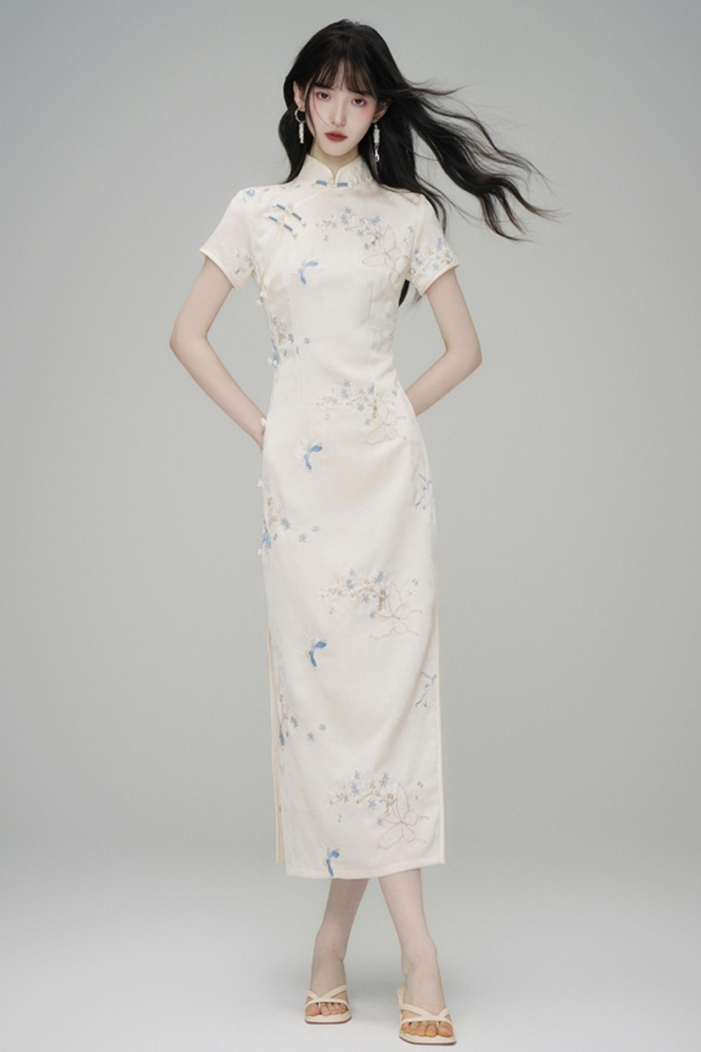 Chinese Style Embroidered Short Sleeve Dress