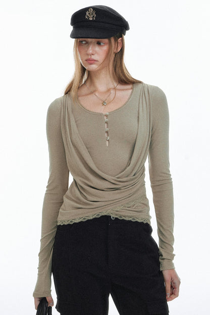Pleated Lace Knit Top