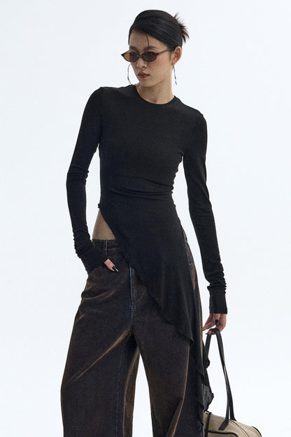 Ruffled Lyocell Asymmetrical Top