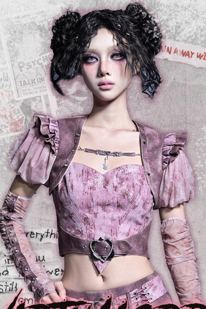 Puff Sleeve Two-Piece Suspender Set-Up