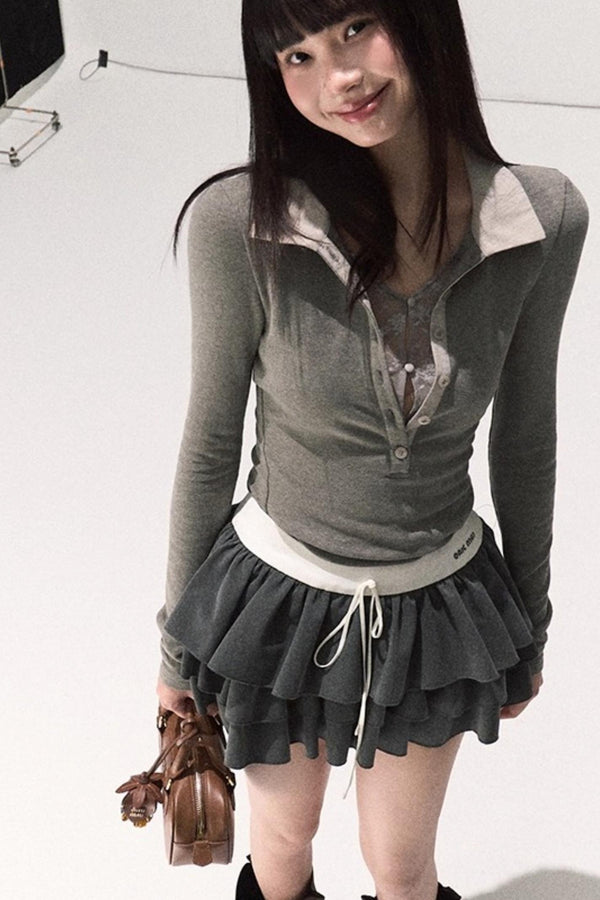 Plush Smoke Shirt Collar Dress Set-Up