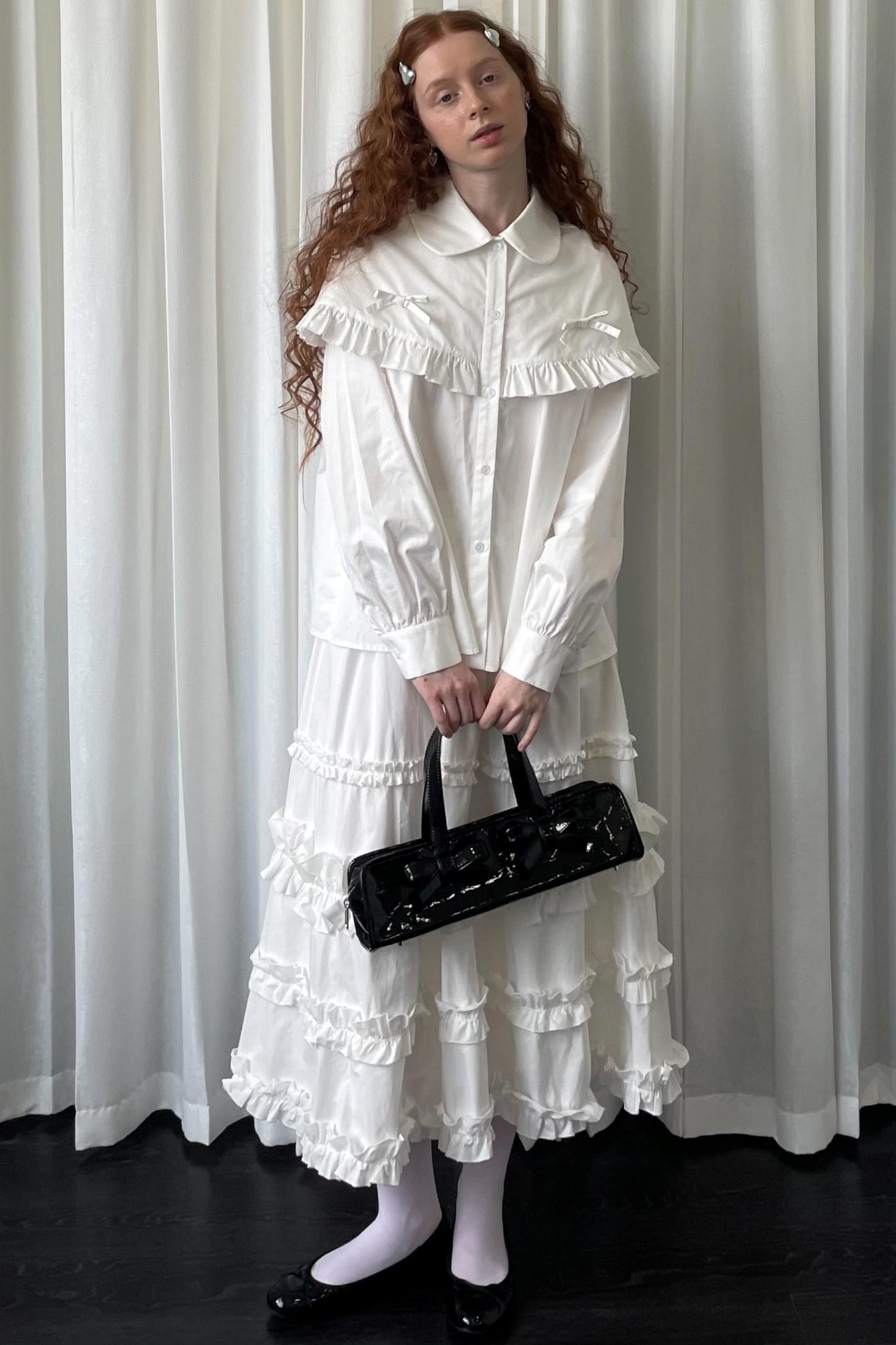 Navy Lace Doll Collar Shirt