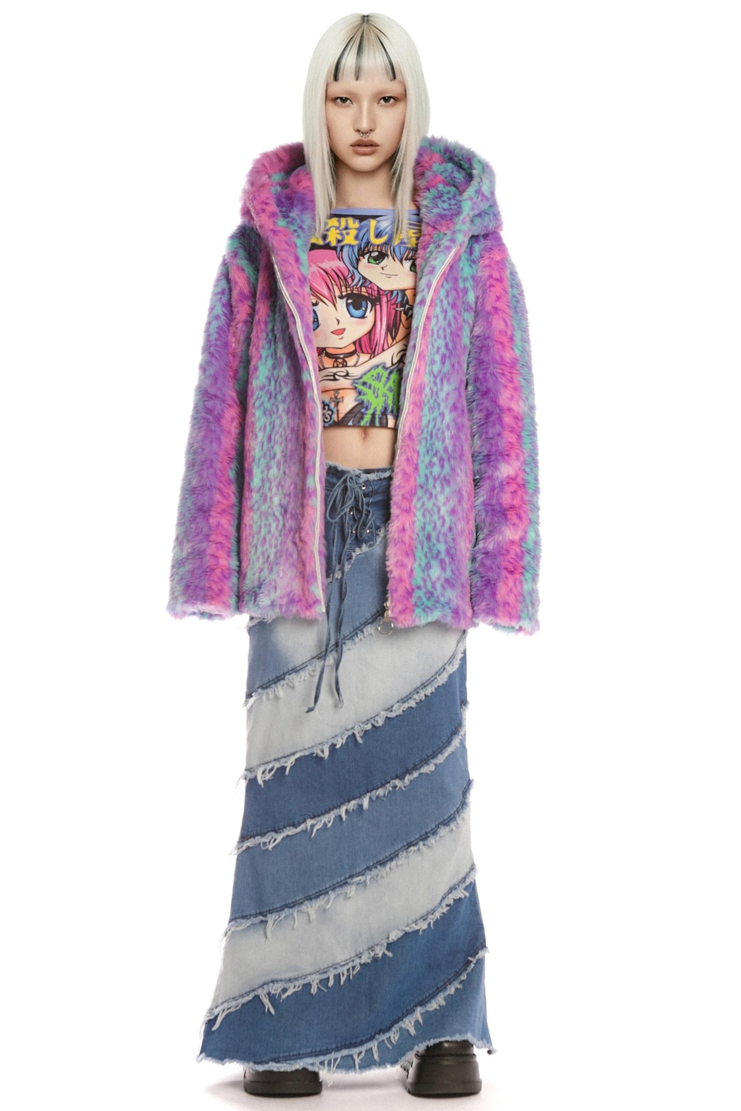 Colorful Leopard Fur Hooded Jacket