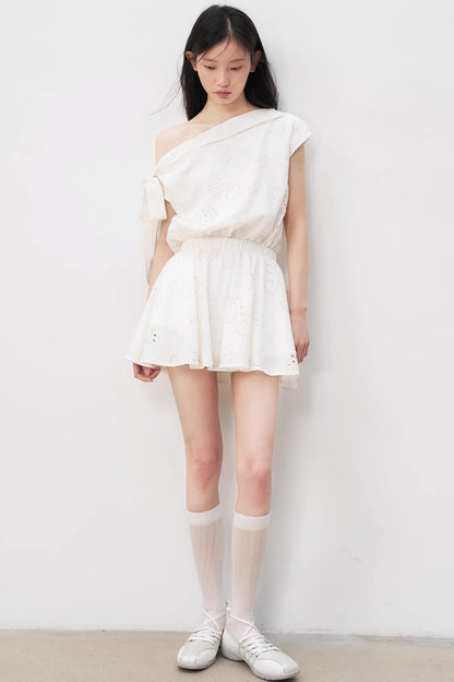 Floral Asymmetrical Shoulder Dress