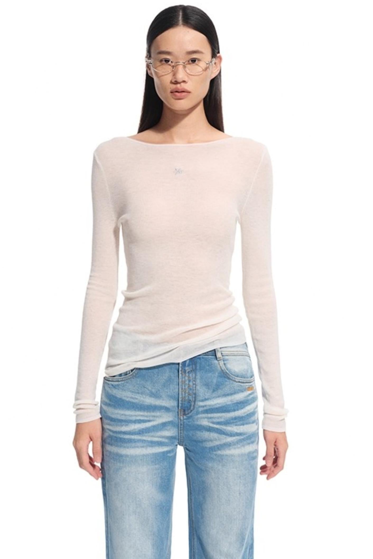 High Neck Long Sleeve Knit Wool Top