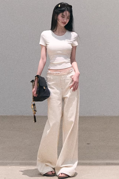 Contrast Embroidered Ruched Top