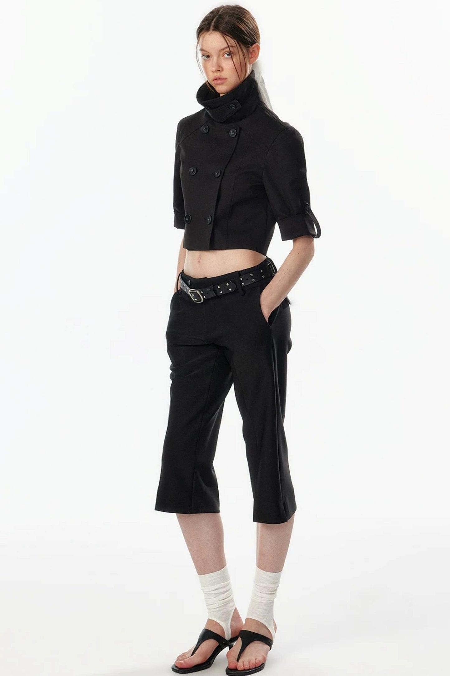 Cropped Convertible Collar Top