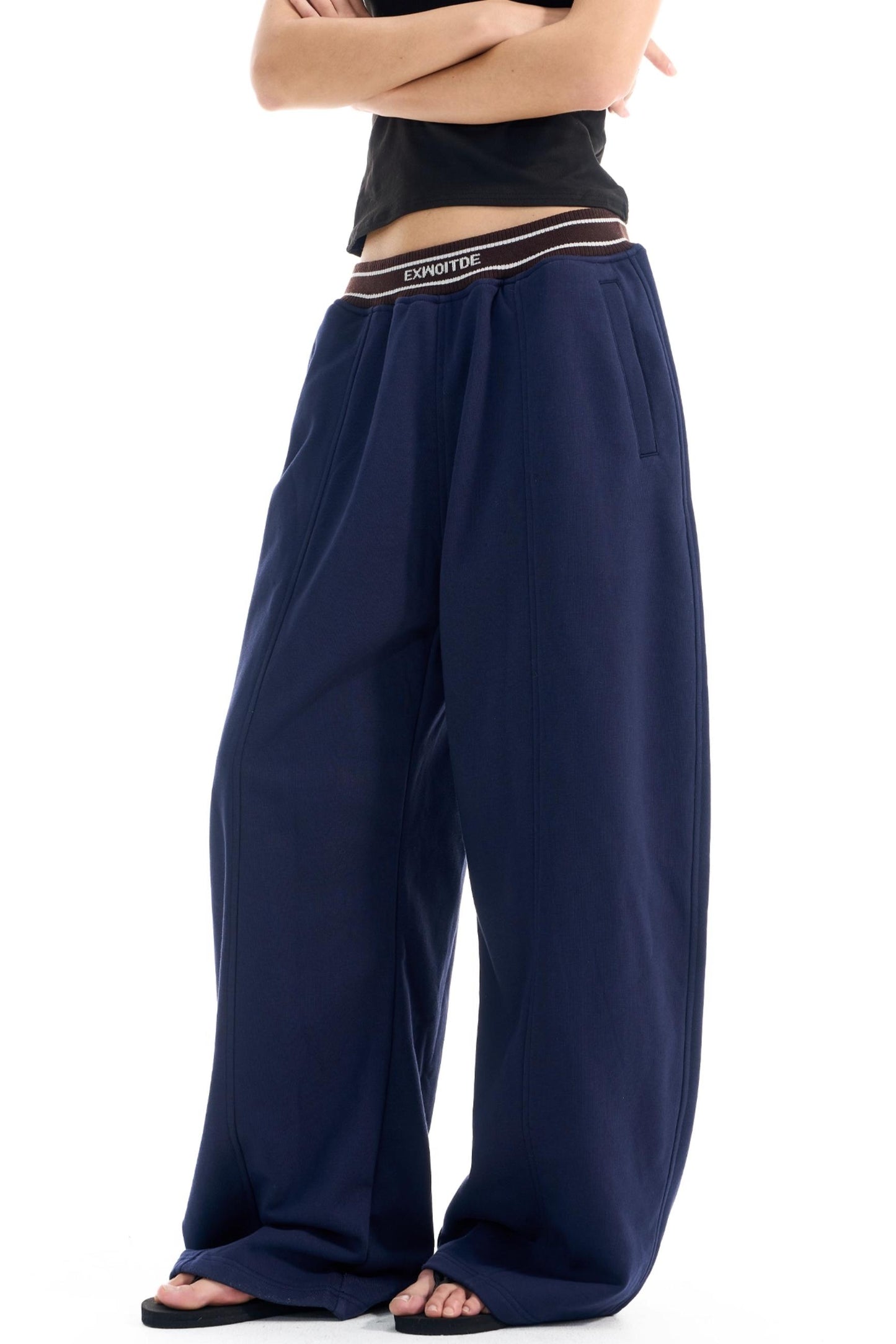 Contrast Ribbed Wide-Leg Pants