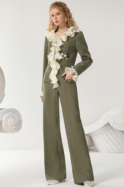 Army Green Loose Wide-Leg Pants