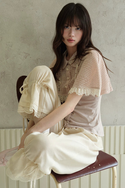 Pink Shawl-Style Cape Knit Top
