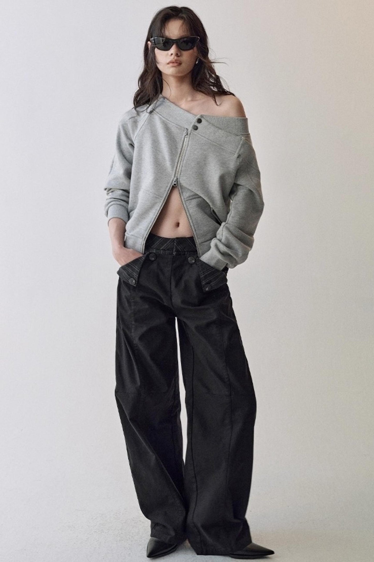 Double Waist Scimitar Loose Jeans