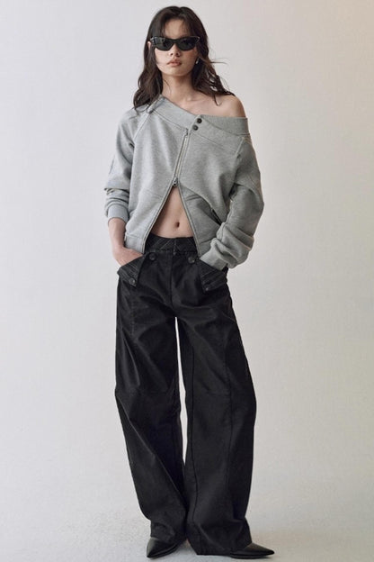 Double Waist Scimitar Loose Jeans