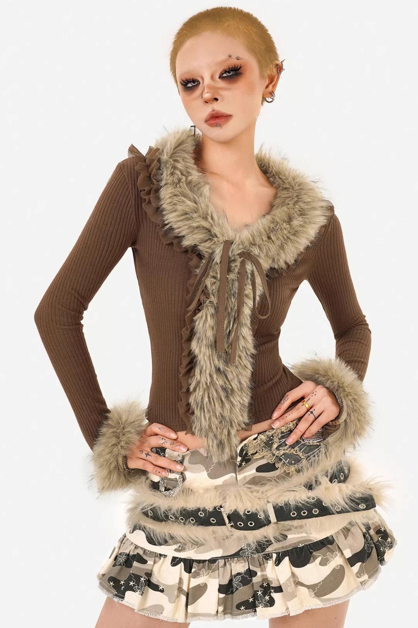 Spicy Fur Collar Knit Sweater