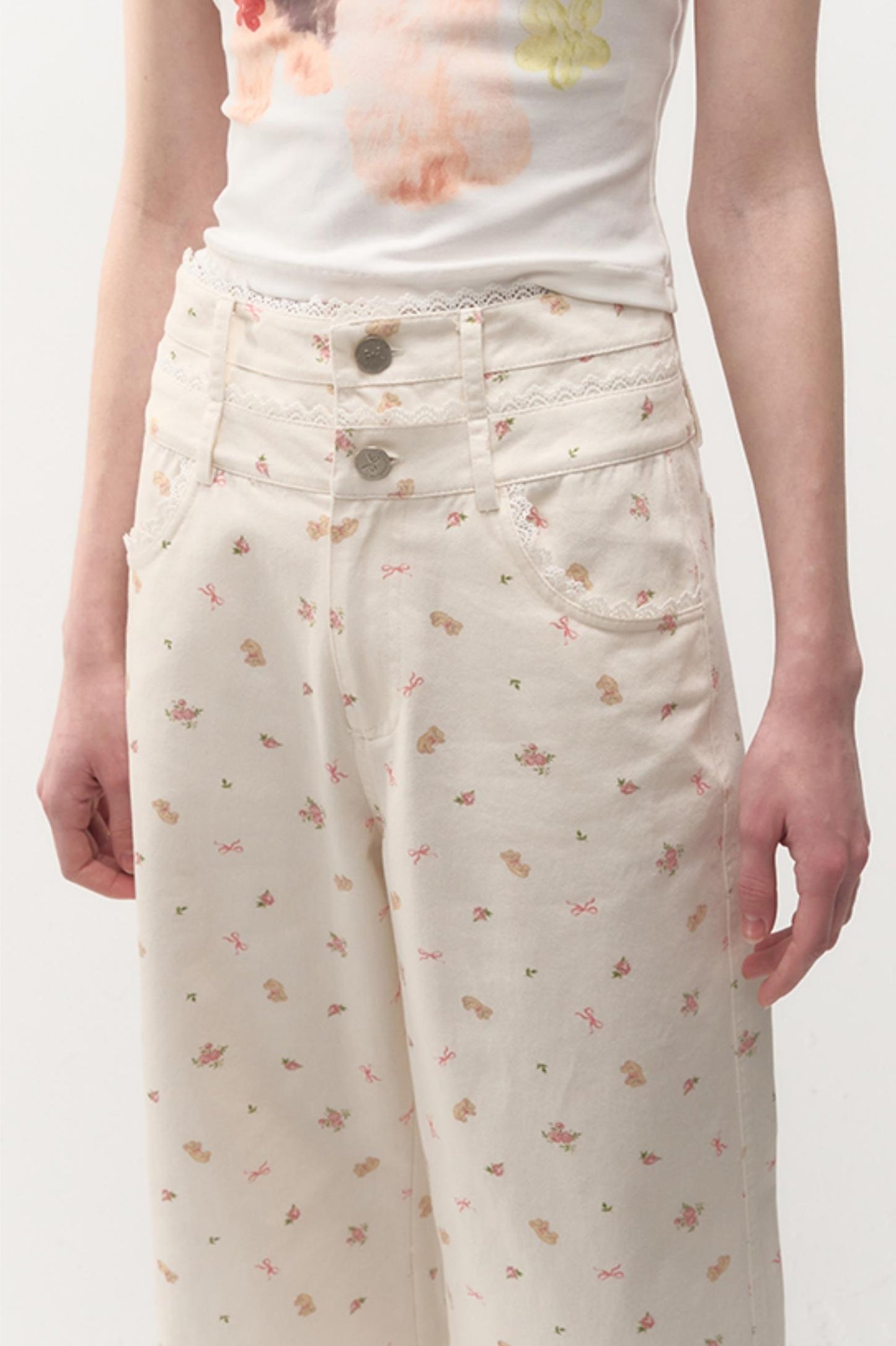 Spring Loose Bear Print Pants