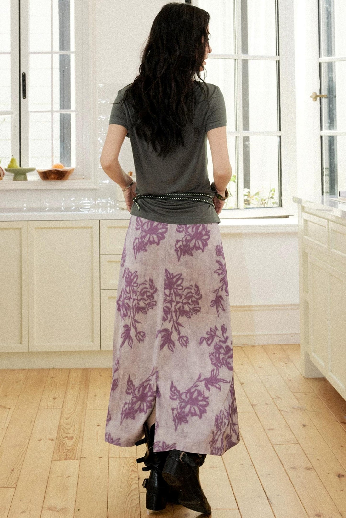 Neon Floral Slit Skirt